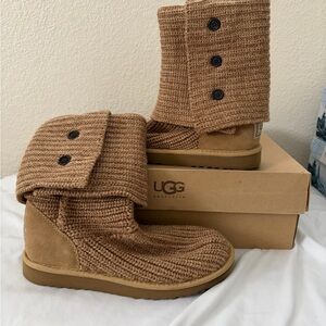 UGG Brown Knit Boots with Buttons